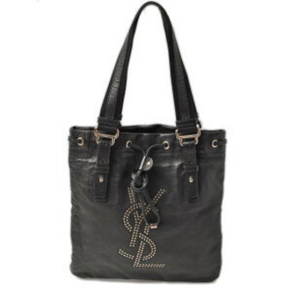 Saint Laurent Yves Kahala Tote Bag Handbag YSL Studs Black - Picture 1 of 6